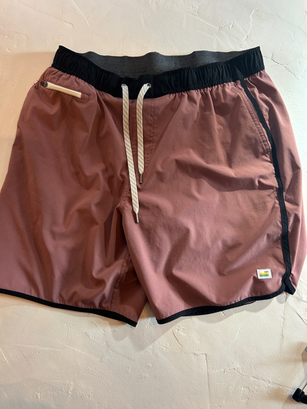 Vuori Men's Athletic Shorts in Dusty Rose with Black Trim